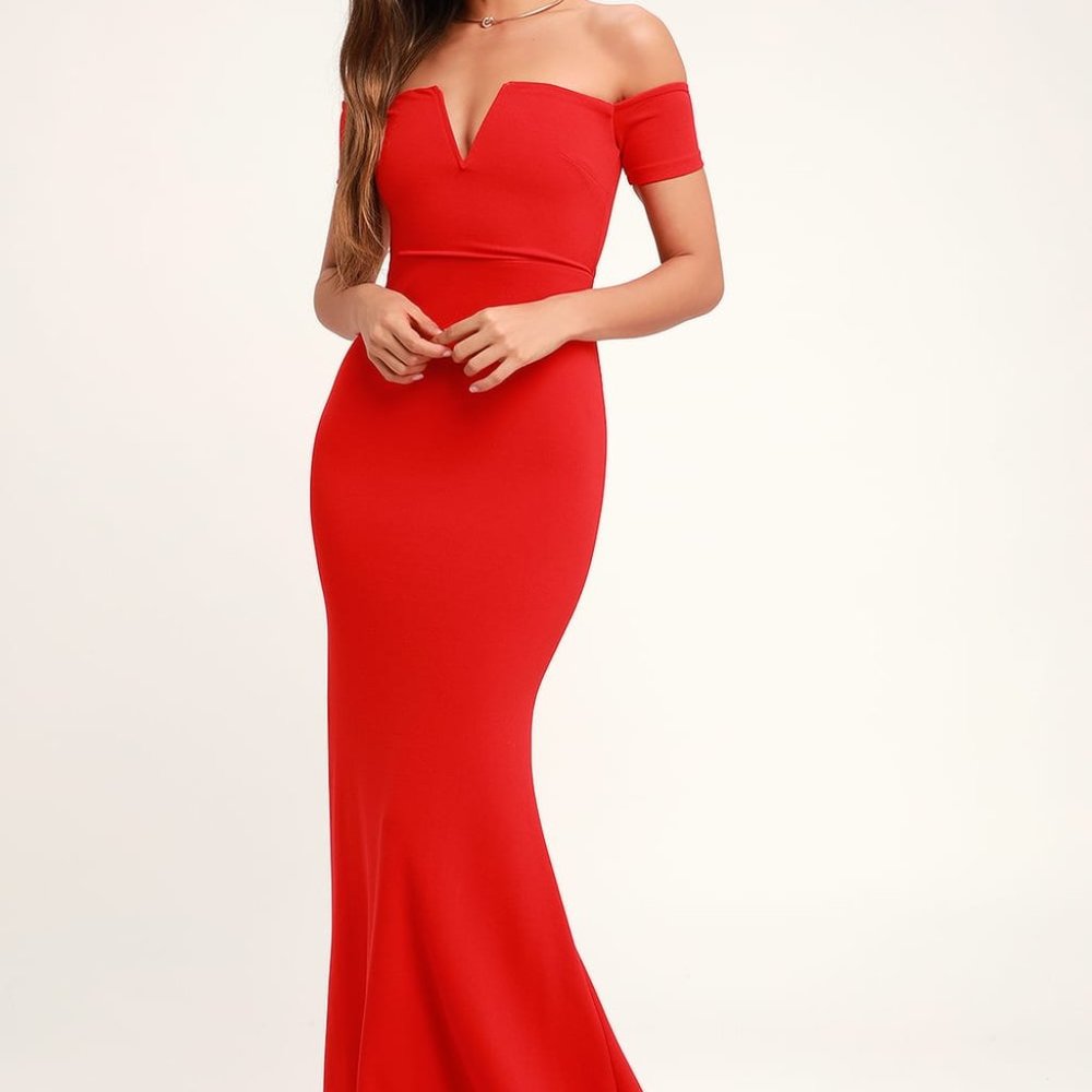Lulu's Red Off-the-Shoulder Maxi Dress